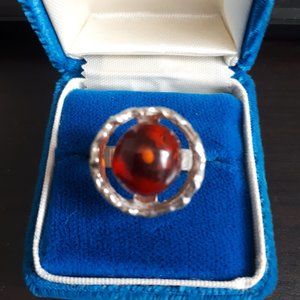 Ring - Amber and Sterling Silver - Size 6